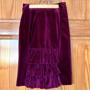 Anthropologie Milly velvet midi knee length pencil skirt black cherry red sz 2p